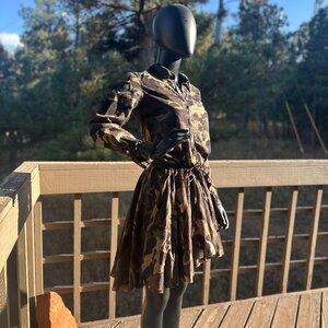 EUC Hand-Made Vintage Asymmetrical Camo High-Low Mini Shirt Dress